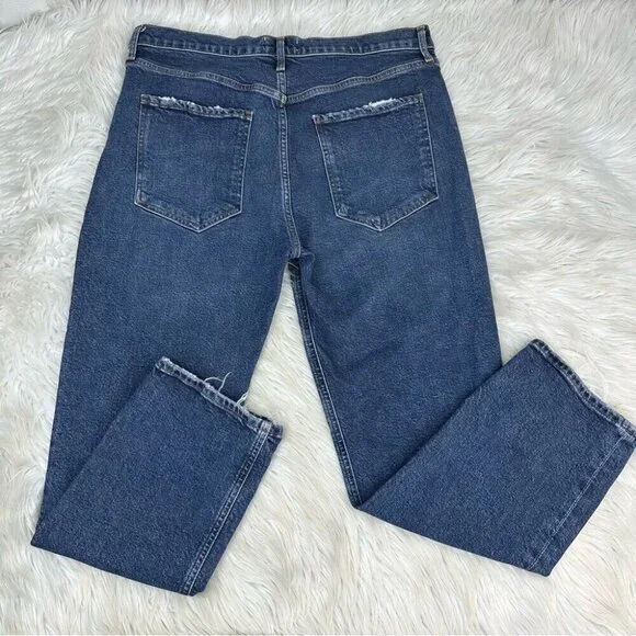 Agolde Women’s Blue‎ Riley Button-Fly Straight Leg Designer Jeans W32-34/L26